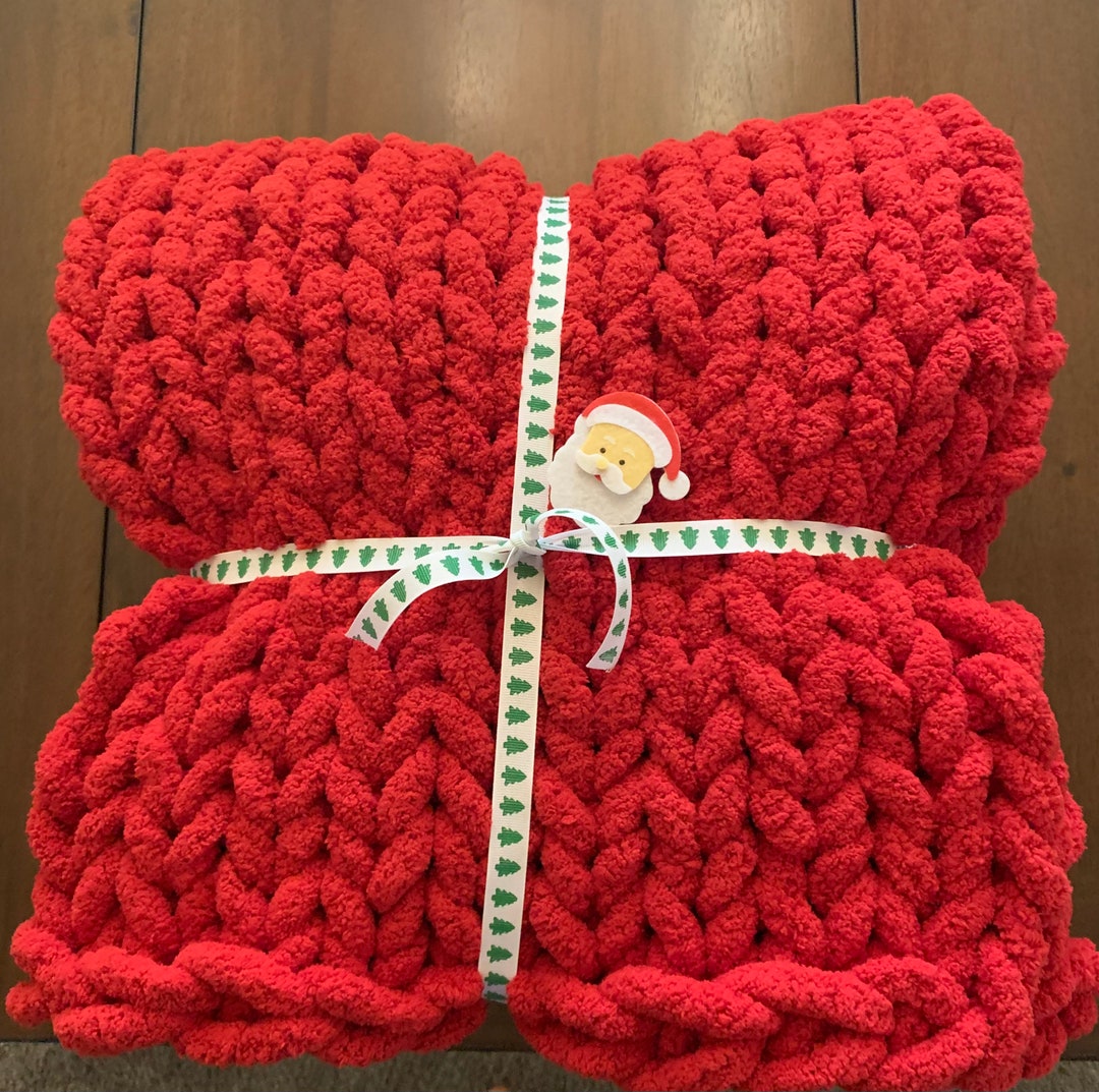 Red Chunky Knit Blanket Etsy