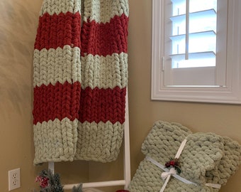 Cranberry and Sage handmade chunky knit blanket