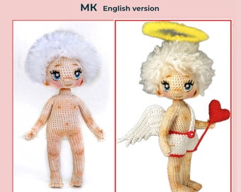 PDF pattern crochet Doll Angel. 2 pdf “Base body mini doll” + pdf “Set Angel cupid”: halo, wings, shorts, heart” MK Russian version