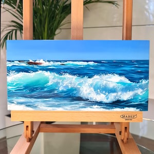 wave /mini seascape oil painting, oil painting on wooden board, original painting, gift idea, bright colors, turquoise