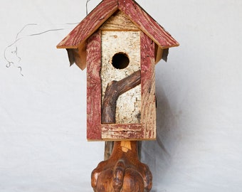 One of a kind, Rustic Birdhouse - Artisan made and crafted.