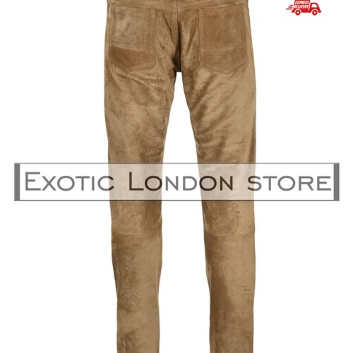 Men Genuine Suede Tapered Trousers Real Leather Mens Skinny Jeans Pants Men’s Slim Fit shops Designer Bottoms