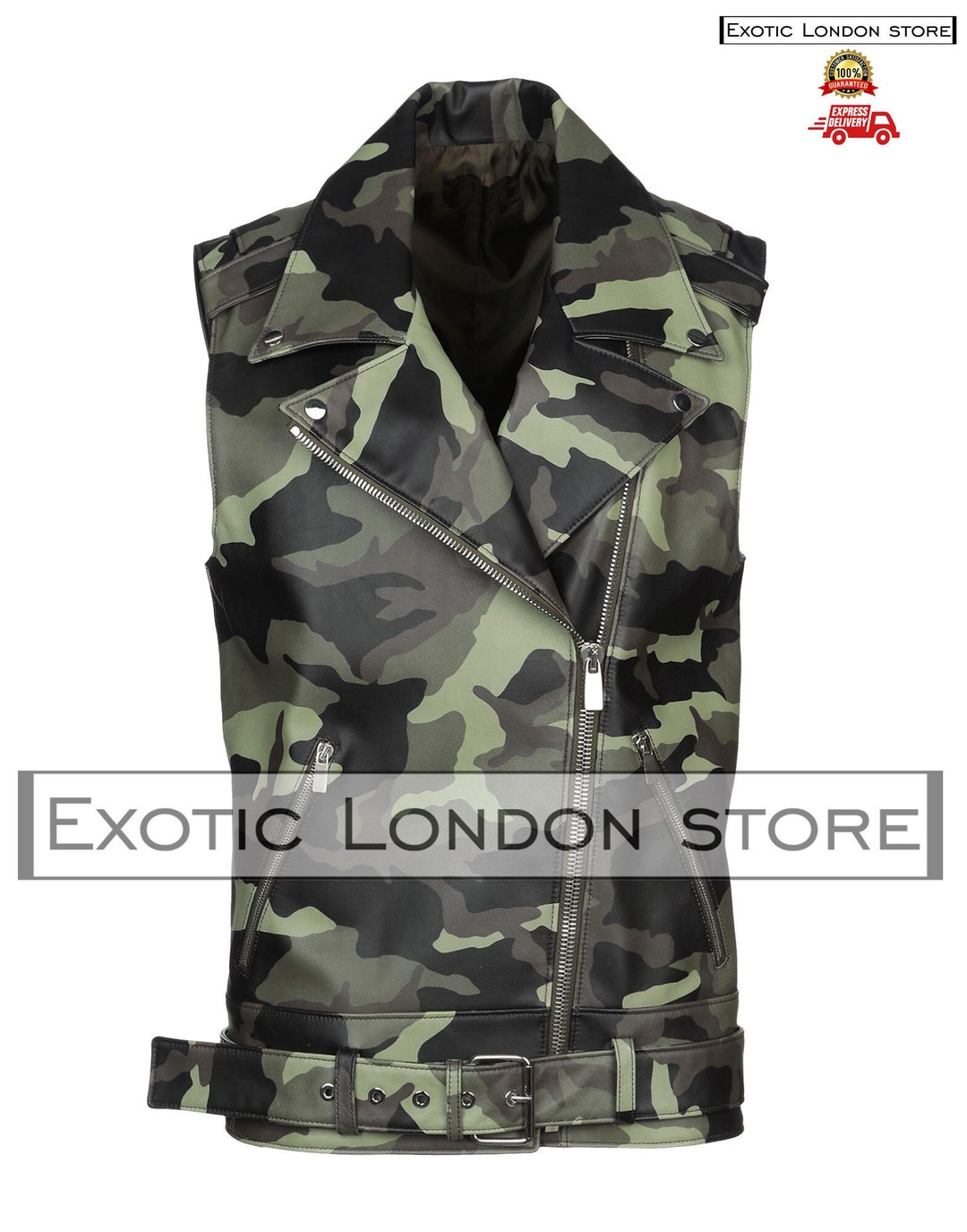Women Genuine Cowhide Camouflage Biker Vest Womens Camo Etsy