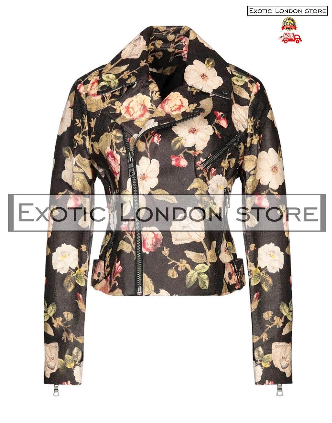 Women Tropical Floral Biker Jacket Women Printed Leather Etsy