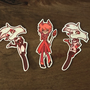 Angeldust and Alastor Chibi Stickers | Hazbin Hotel Handmade Glossy Laminated Waterproof Stickers