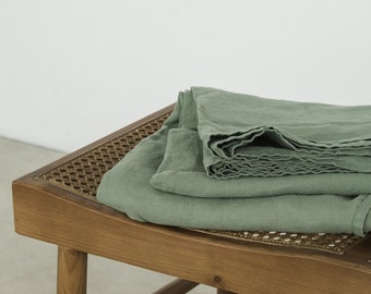 Linen flat sheet Queen size linen bed sheet in Green, natural linen bed sheet queen flat sheets queen top sheet