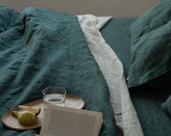 Linen flat sheet Queen size linen bed sheet in Emerald Green, natural linen bed sheet queen flat sheets queen top sheet
