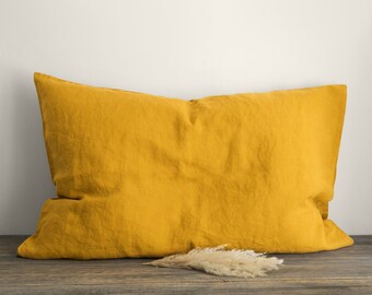 Linen pillowcase in Mustard / Standard, Full, Queen, King, Euro, Custom size / Stonewashed european linen