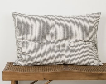 Linen pillowcase in Charcoal Stripes / Standard, Full, Queen, King, Euro, Custom size / Stonewashed european linen