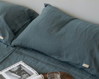 Linen pillowcase in Forest Green / Standard, Full, Queen, King, Euro, Custom size / Stonewashed european linen