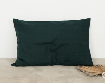 Linen pillowcase in Emerald Green / Standard, Full, Queen, King, Euro, Custom size / Stonewashed european linen