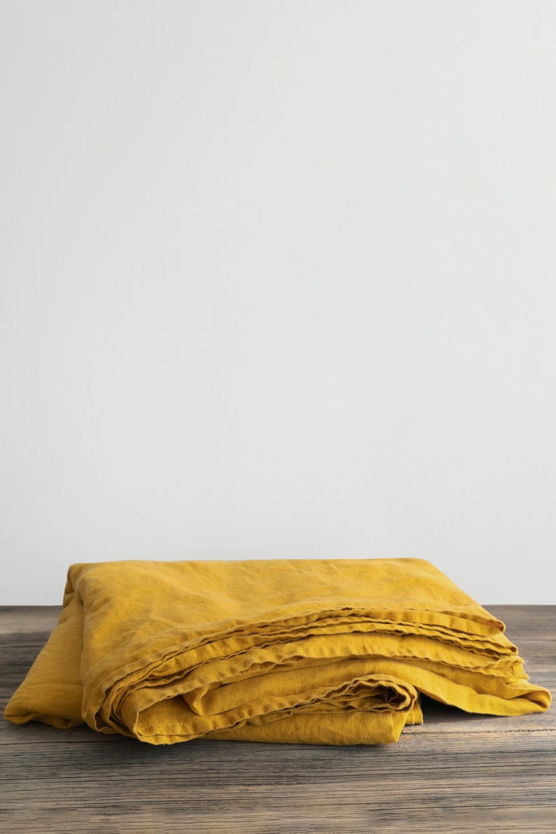 Linen flat sheet Queen size linen bed sheet in Mustard, natural linen bed sheet queen flat sheets queen top sheet image 2