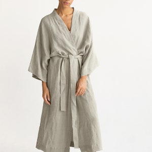 Kimono robe in Light Beige / Stonewashed linen Kimono / Linen Kimono Robe / Linen Kimono Dress / Oversize Linen Kimono Jacket image 2