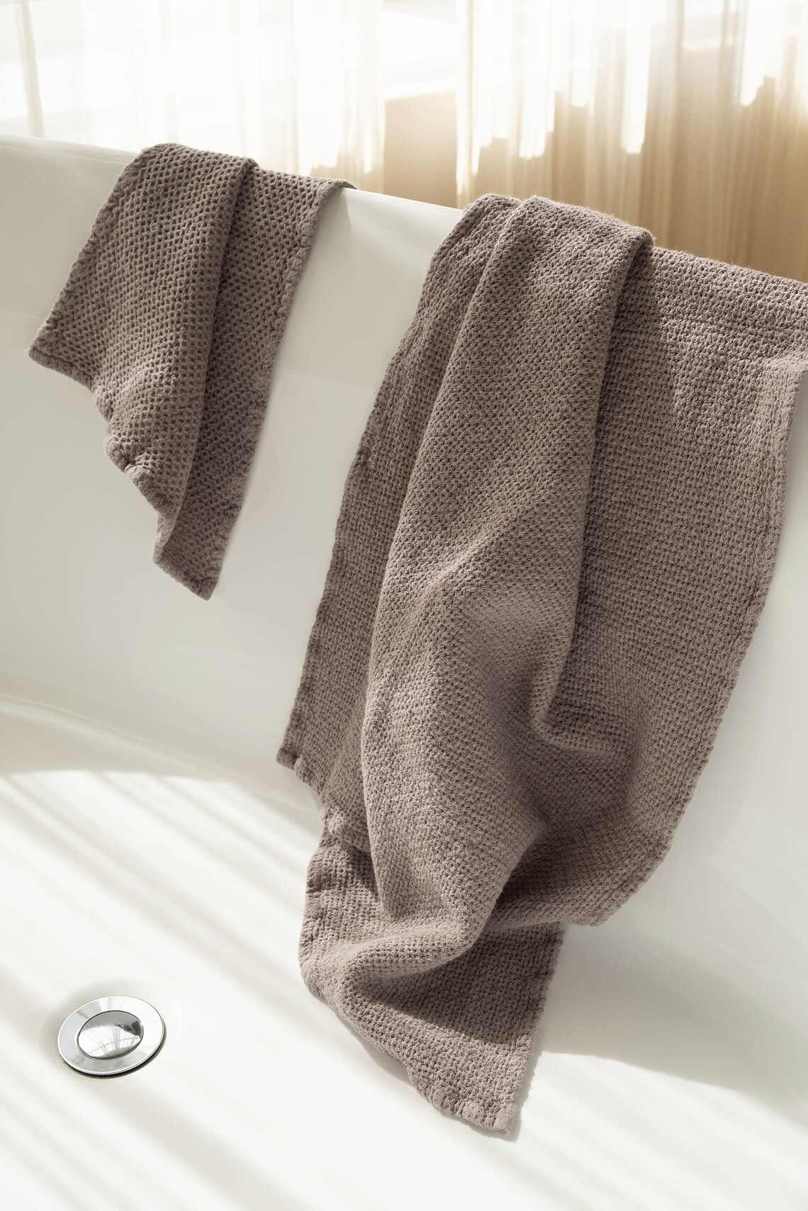 Linen Waffle Towel in Taupe, Waffle Bath Towel Set: Hand, Body Towels ...
