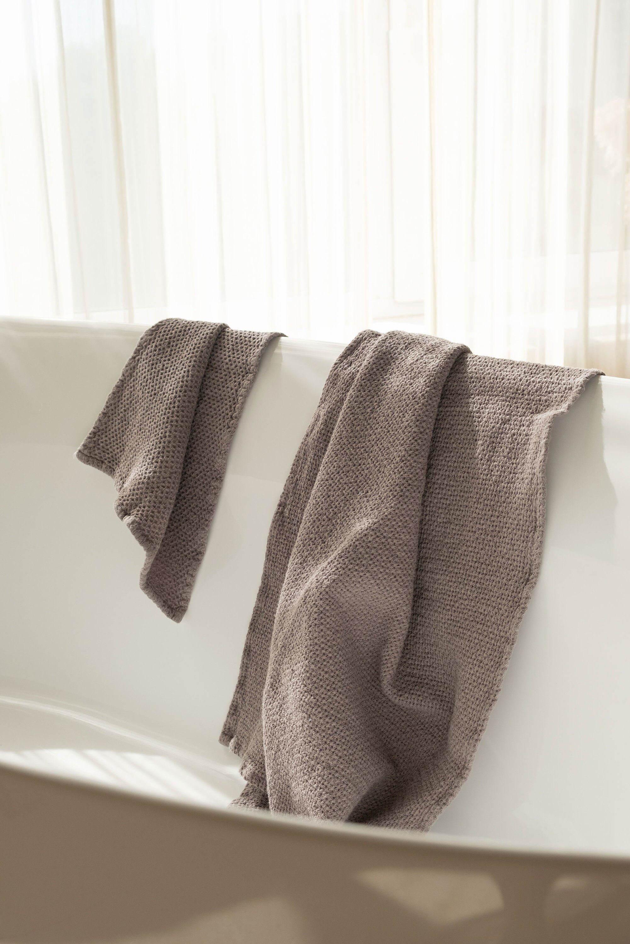 Linen Waffle Towel in Taupe, Waffle Bath Towel Set: Hand, Body Towels ...
