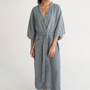 Kimono robe in Gray blue / Stonewashed linen Kimono / Linen Kimono Robe / Linen Kimono Dress / Oversize Linen Kimono Jacket image 4