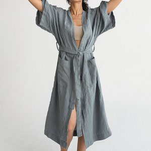 Kimono robe in Gray blue / Stonewashed linen Kimono / Linen Kimono Robe / Linen Kimono Dress / Oversize Linen Kimono Jacket image 3