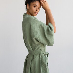 Kimono robe in Green / Stonewashed linen Kimono / Linen Kimono Robe / Linen Kimono Dress / Oversize Linen Kimono Jacket image 3