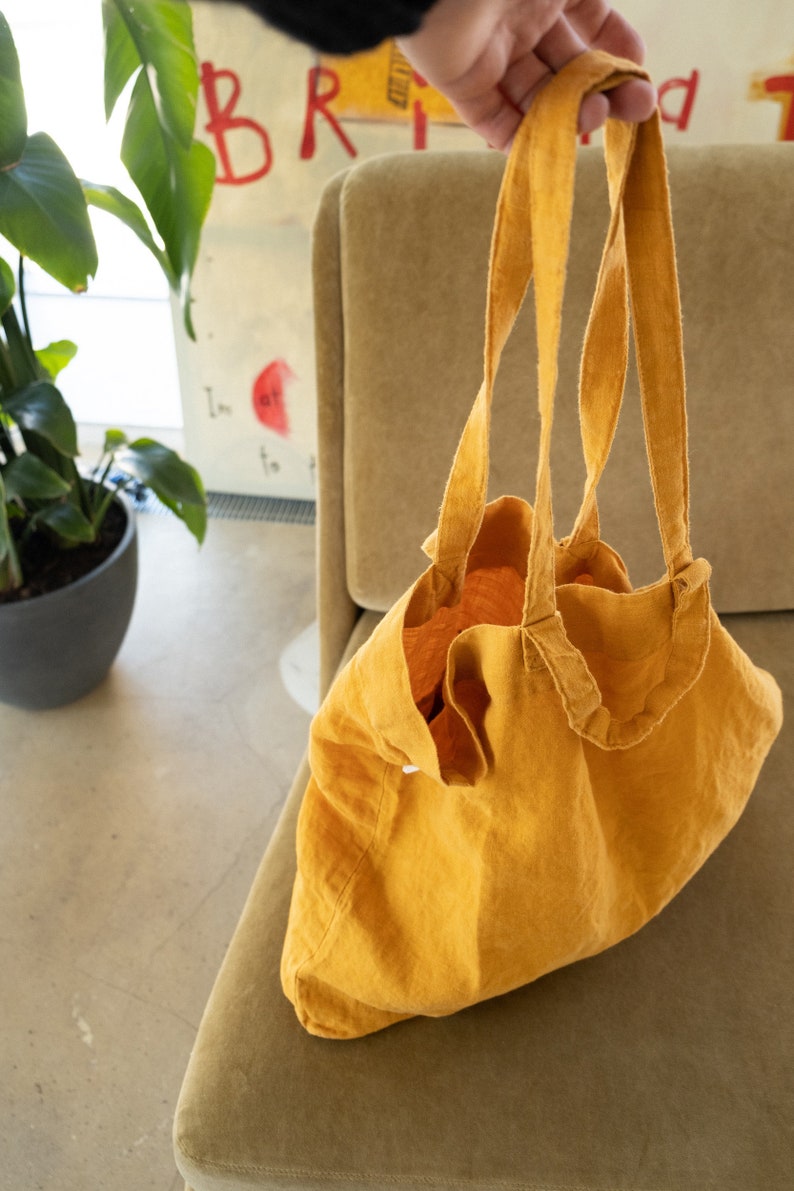 Linen tote bag,Zero waste bag,large market bag,linen beach bag,Reversible linen shopping bag in various colors,Daily Shopping,Birthday Gift image 8