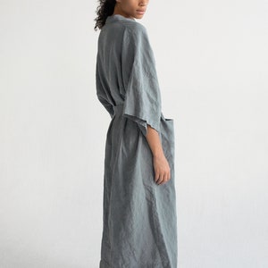 Kimono robe in Gray blue / Stonewashed linen Kimono / Linen Kimono Robe / Linen Kimono Dress / Oversize Linen Kimono Jacket image 6
