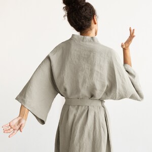 Kimono robe in Light Beige / Stonewashed linen Kimono / Linen Kimono Robe / Linen Kimono Dress / Oversize Linen Kimono Jacket image 4