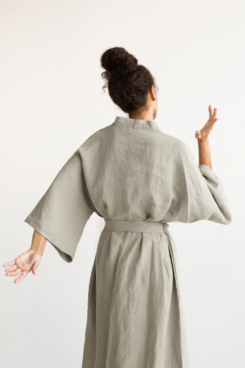 Kimono robe in Light Beige / Stonewashed linen Kimono / Linen Kimono Robe / Linen Kimono Dress / Oversize Linen Kimono Jacket image 4
