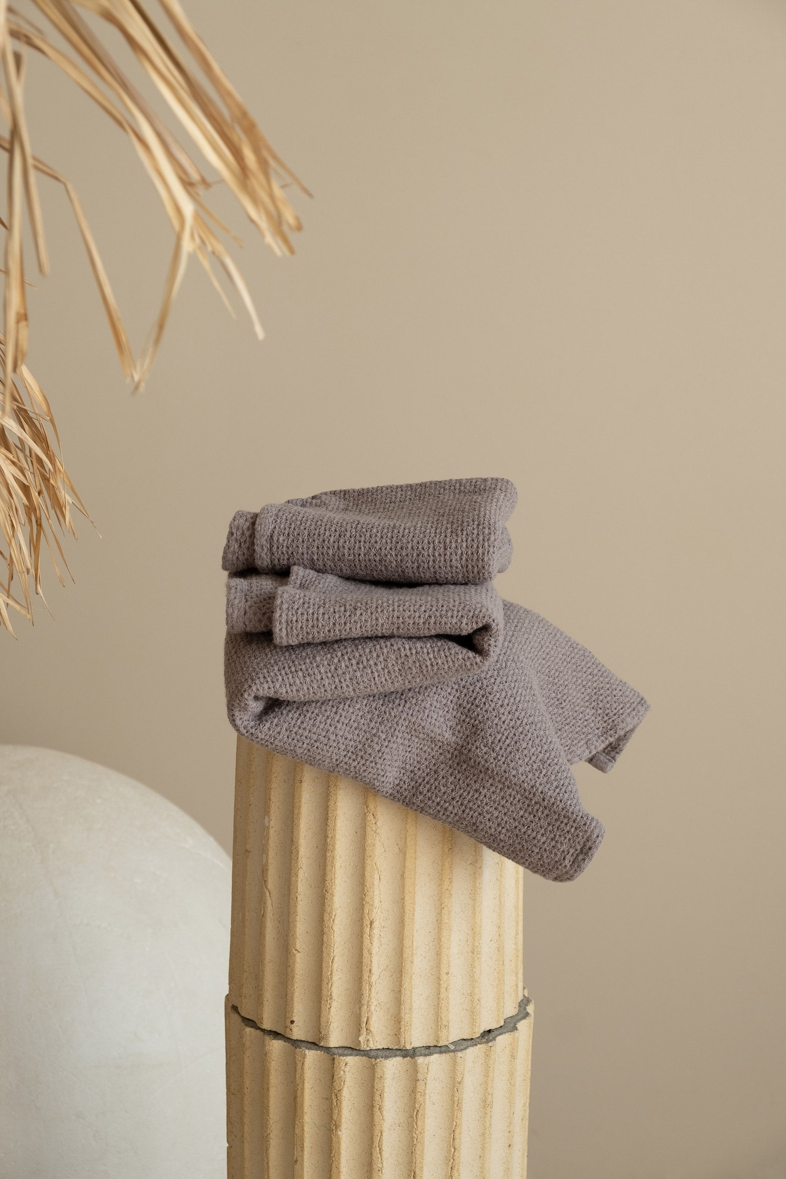 Linen Waffle Towel in Taupe, Waffle Bath Towel Set: Hand, Body Towels ...