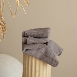 Linen Waffle Towel in Taupe, Waffle Bath Towel Set: Hand, Body Towels ...