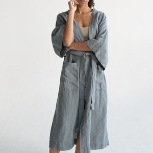 Kimono robe in Gray blue / Stonewashed linen Kimono / Linen Kimono Robe / Linen Kimono Dress / Oversize Linen Kimono Jacket image 2