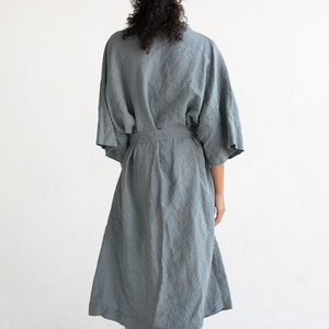 Kimono robe in Gray blue / Stonewashed linen Kimono / Linen Kimono Robe / Linen Kimono Dress / Oversize Linen Kimono Jacket image 7