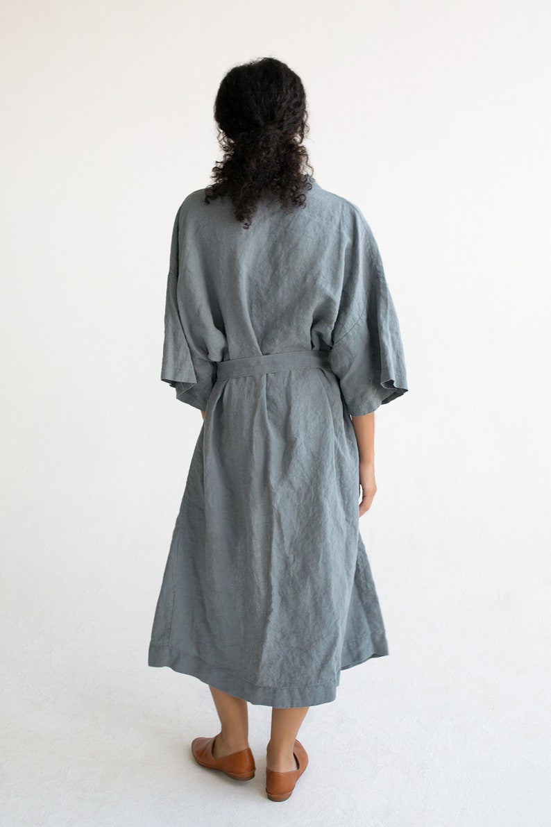 Kimono robe in Gray blue / Stonewashed linen Kimono / Linen Kimono Robe / Linen Kimono Dress / Oversize Linen Kimono Jacket image 7