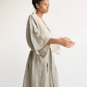 Kimono robe in Light Beige / Stonewashed linen Kimono / Linen Kimono Robe / Linen Kimono Dress / Oversize Linen Kimono Jacket image 3