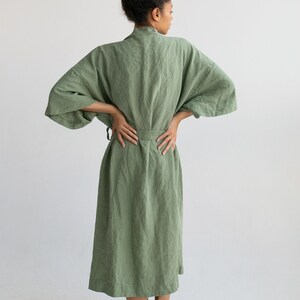 Kimono robe in Green / Stonewashed linen Kimono / Linen Kimono Robe / Linen Kimono Dress / Oversize Linen Kimono Jacket image 4