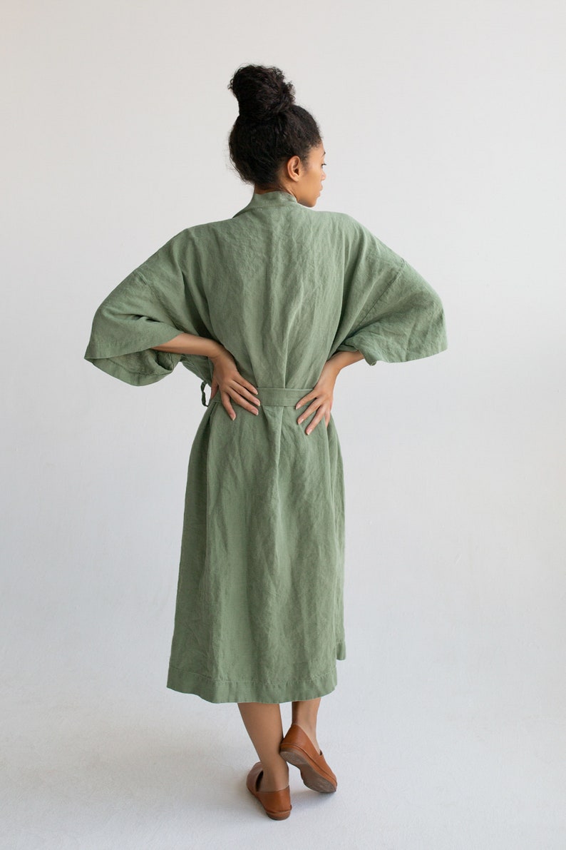 Kimono robe in Green / Stonewashed linen Kimono / Linen Kimono Robe / Linen Kimono Dress / Oversize Linen Kimono Jacket image 4
