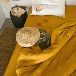 Linen flat sheet Queen size linen bed sheet in Mustard, natural linen bed sheet queen flat sheets queen top sheet image 6