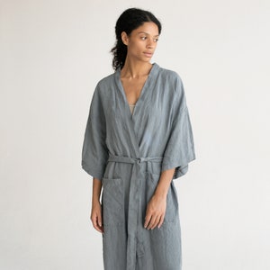 Kimono robe in Gray blue / Stonewashed linen Kimono / Linen Kimono Robe / Linen Kimono Dress / Oversize Linen Kimono Jacket image 1