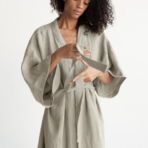 Kimono robe in Light Beige / Stonewashed linen Kimono / Linen Kimono Robe / Linen Kimono Dress / Oversize Linen Kimono Jacket image 5