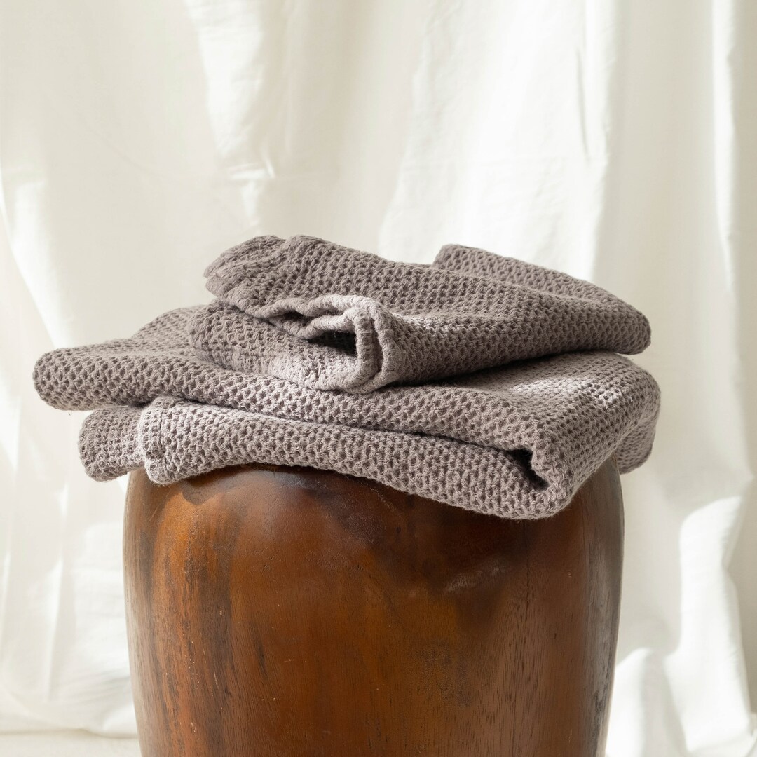 Linen Waffle Towel in Taupe, Waffle Bath Towel Set: Hand, Body Towels ...