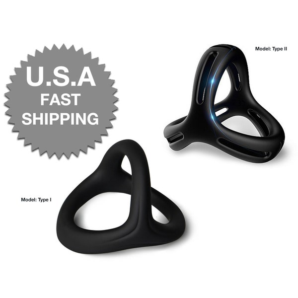 Silicone Triple Penis Ring with Ball (Testicle) Rings, Ultra Soft and Stretchable, Black (2 Models)