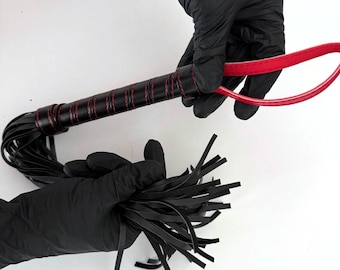 Faux Leather Red Stitching Flogger Whip