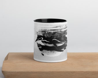 Animal Coffee Cup - Black and White Penguin Photo, 11oz Ceramic Mug, Perfect for Bird Lovers, Unique Wildlife Gift Idea