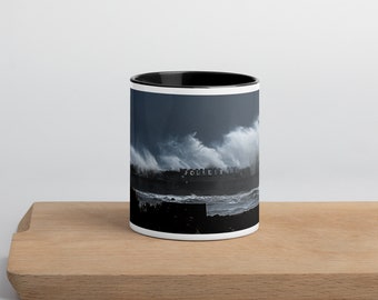 Stormy Seascape Ceramic Mug - 11oz Coffee Cup with Folkestone Harbour Scene, Ideal Gift for Nautical Enthusiasts and Storm Lovers