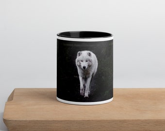 Animal Coffee Cup - Enchanting Arctic Wolf Print, 11oz Ceramic Mug for Coffee Lovers, Unique Wildlife Gift Idea