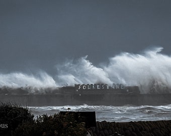 Storms Waves Landscape Print, Folkestone Harbour Scene, Nautical Home Decor Photography, Thoughtful Ocean Enthusiast Gift