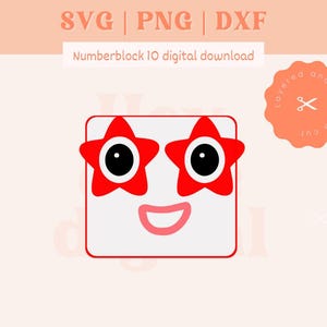 Könnte beinhalten: Ein roter und weißer Zahlenblock mit einem lächelnden Gesicht und zwei roten sternförmigen Augen. Der Block ist geschichtet und leicht zu schneiden.