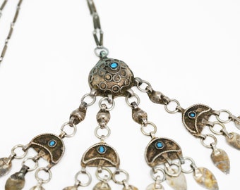 Middle Eastern Yemeni Bedouin Pendant Necklace with Chains and Dangles