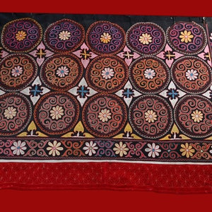 Antique Central Asian Kyrgyz Kirghiz Embroidered Tush Kiyiz Over-bed Tent Hanging Textile