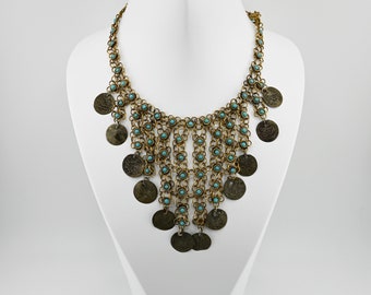Vintage Middle Eastern Ottoman Turkish Bib Necklace with Silver Coins