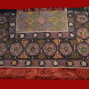 Antique Central Asian Kyrgyz Kirghiz Embroidered Tush Kiyiz Over-bed Tent Hanging Textile