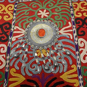 Vintage Central Asian Teke Turkmen Silver Gilded Guljaka with Carnelian